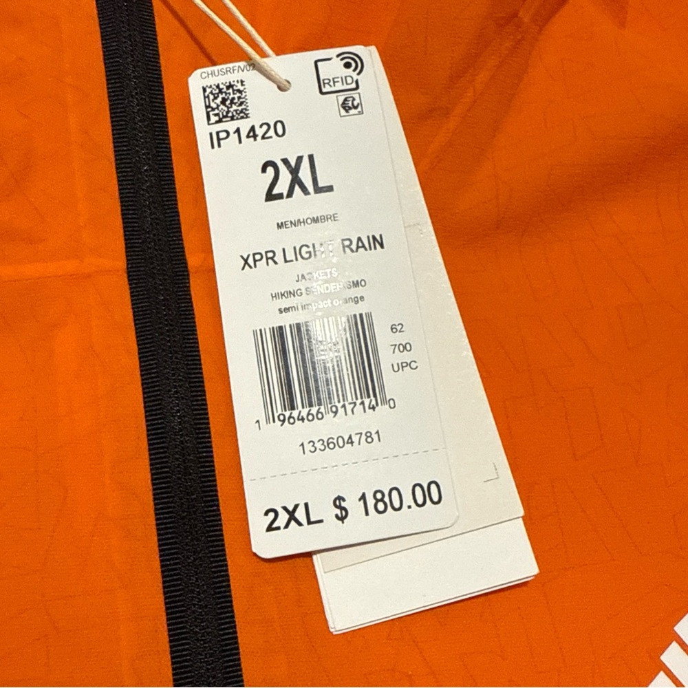 New Adidas Terrex Xperior 2.5L Light Rain.Rdy Jacket Orange Mens Size 2XL IP1420 - Picture 3 of 6